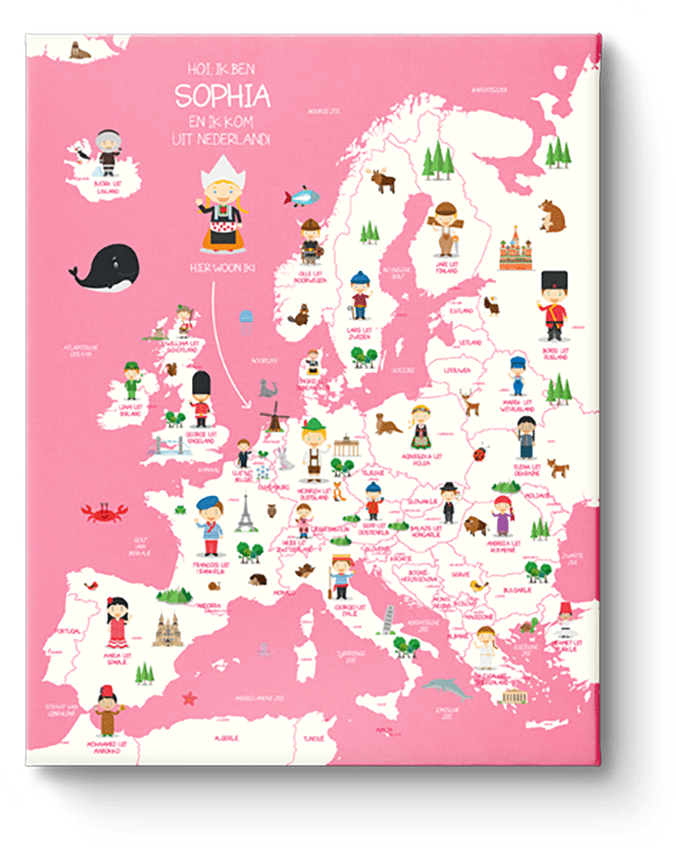 Landkaart Europa op canvas doek